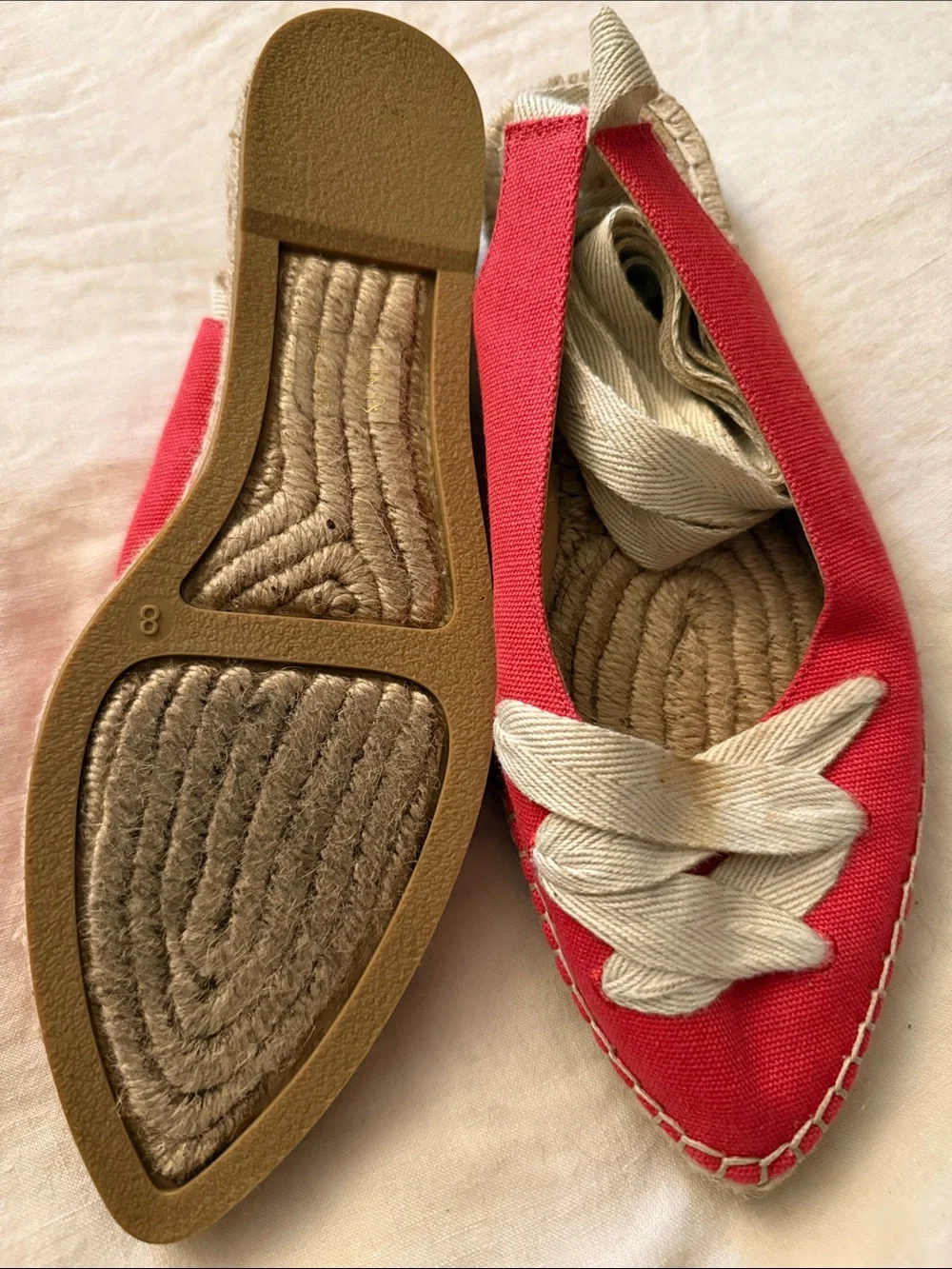 J. Crew Red Canvas Espadrille Flats with Cream Ankle Ties size 8